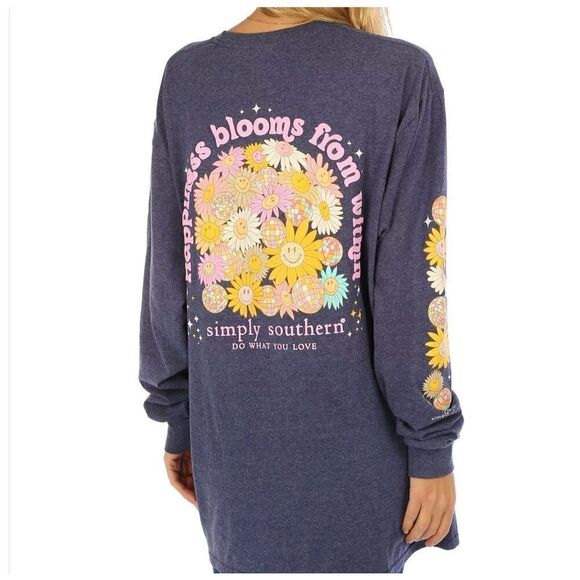 SIMPLY SOUTHERN XLARGE “Happiness Blooms from Within” Long Sleeve T-SHIRT - Picture 7 of 9